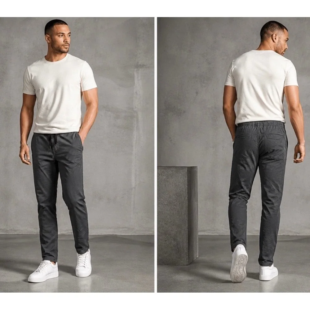 BYLT Everyday Pant Men L Gray Stretch Travel Drawstring Elastic Waist Athleisure
